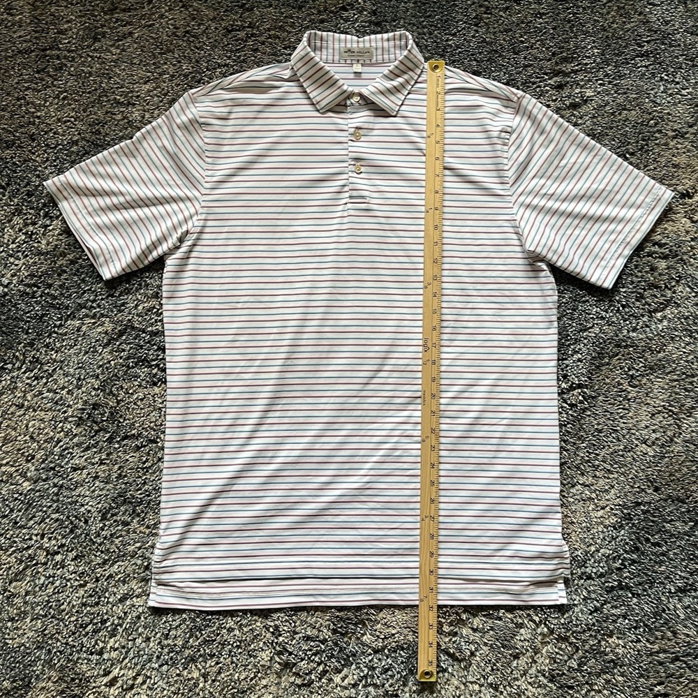 Mens‎ Peter Millar Summer Comfort Golf Polo Shirt Large Red White & Blue Striped - Picture 2 of 9